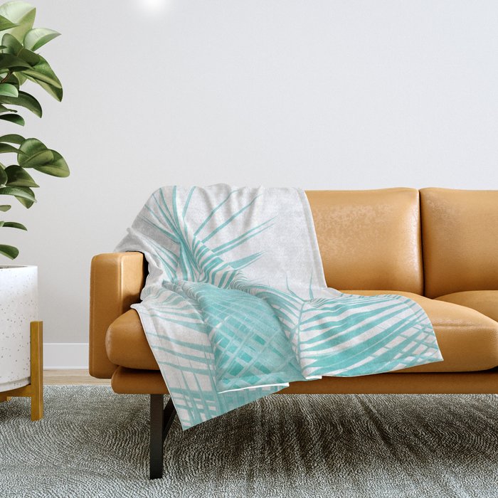 Soft Turquoise Palm Leaves Dream - Cali Summer Vibes #1 #tropical #decor #art #society6 Throw Blanket Gallery Image 1