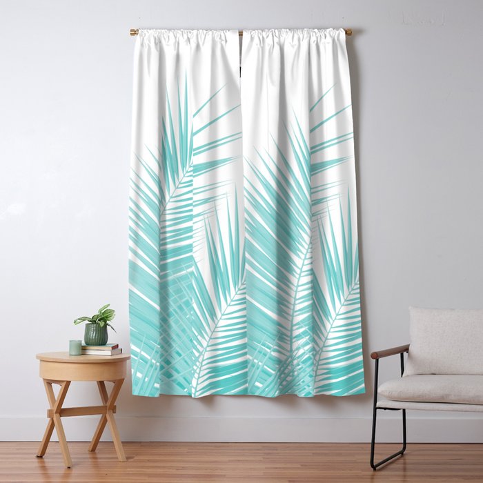 Soft Turquoise Palm Leaves Dream - Cali Summer Vibes #1 #tropical #decor #art #society6 Window Curtain Gallery Image 5