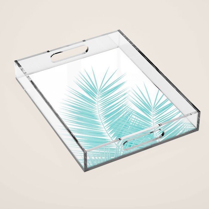 Soft Turquoise Palm Leaves Dream - Cali Summer Vibes #1 #tropical #decor #art #society6 Acrylic Tray Gallery Image 1