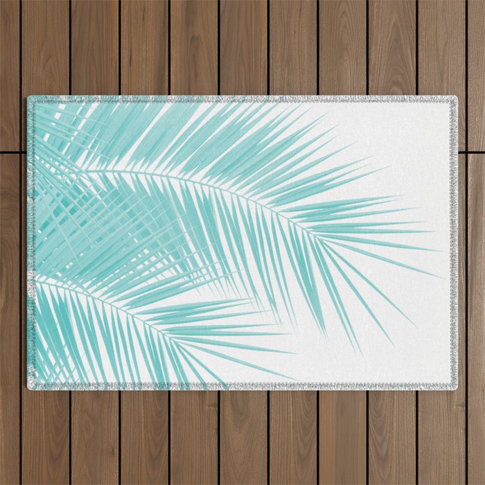Soft Turquoise Palm Leaves Dream - Cali Summer Vibes #1 #tropical #decor #art #society6 Outdoor Rug Gallery Image 1