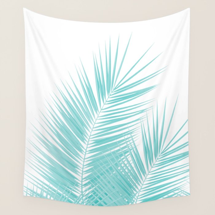 Soft Turquoise Palm Leaves Dream - Cali Summer Vibes #1 #tropical #decor #art #society6 Wall Tapestry Gallery Image 1