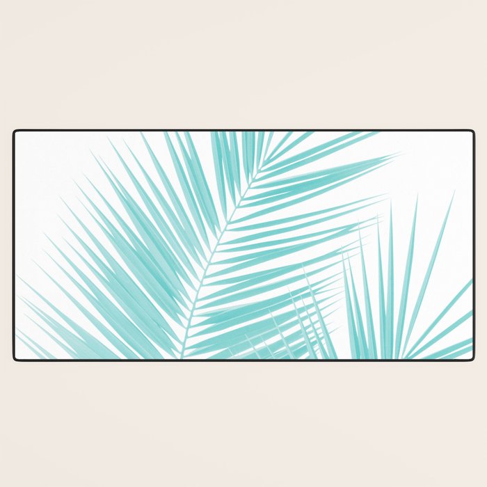 Soft Turquoise Palm Leaves Dream - Cali Summer Vibes #1 #tropical #decor #art #society6 Desk Mat Gallery Image 3