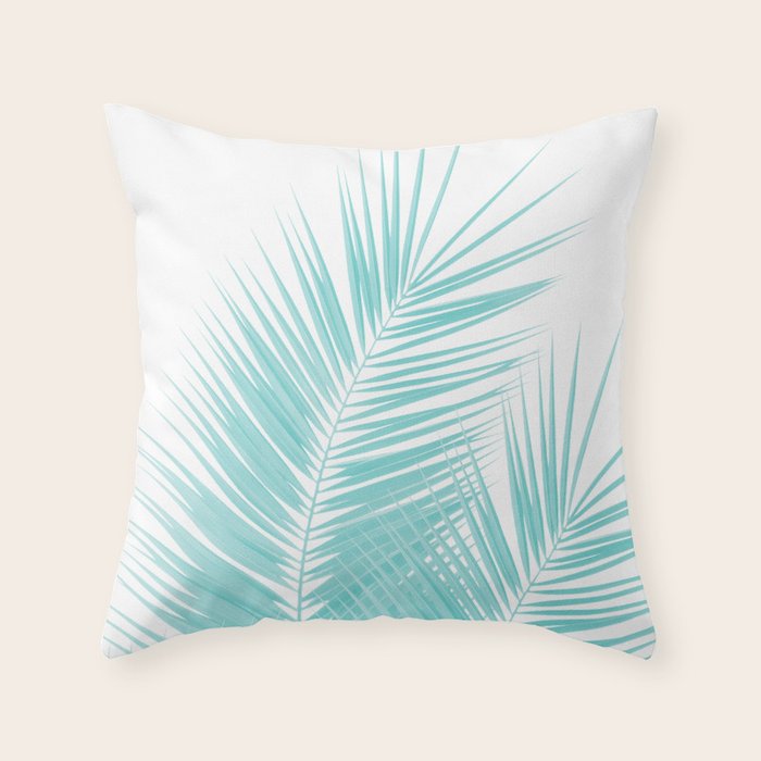 Soft Turquoise Palm Leaves Dream - Cali Summer Vibes #1 #tropical #decor #art #society6 Throw Pillow Gallery Image 6