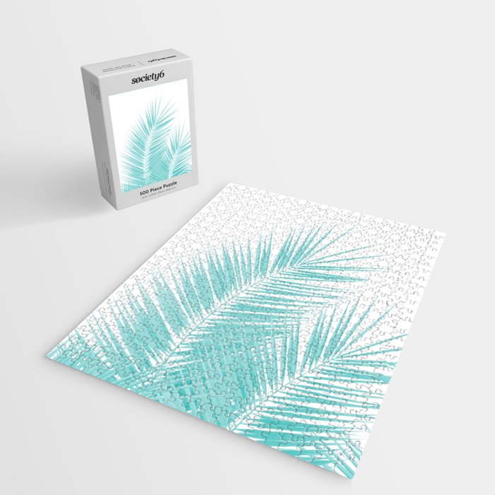Soft Turquoise Palm Leaves Dream - Cali Summer Vibes #1 #tropical #decor #art #society6 Jigsaw Puzzle Gallery Image 2