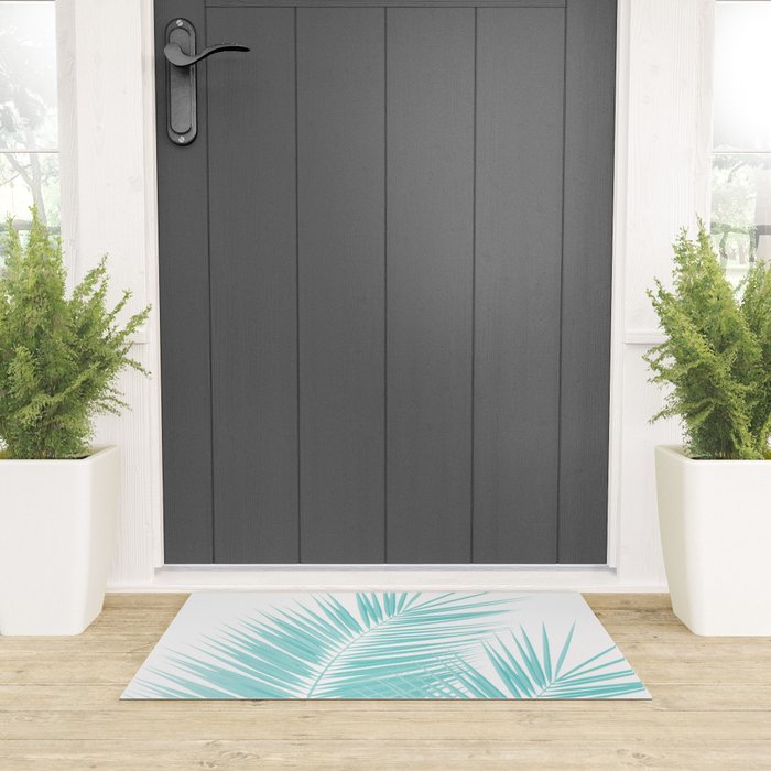 Soft Turquoise Palm Leaves Dream - Cali Summer Vibes #1 #tropical #decor #art #society6 Welcome Mat Gallery Image 3