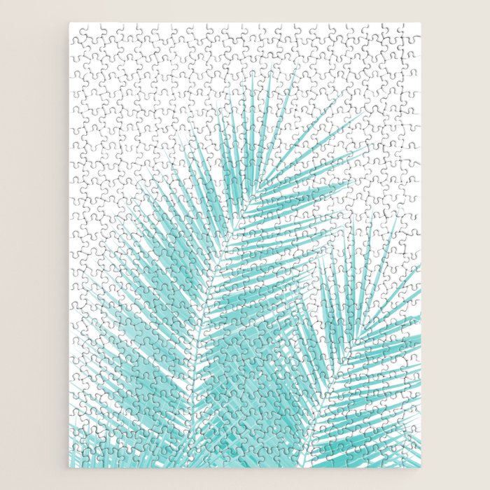 Soft Turquoise Palm Leaves Dream - Cali Summer Vibes #1 #tropical #decor #art #society6 Jigsaw Puzzle Gallery Image 1
