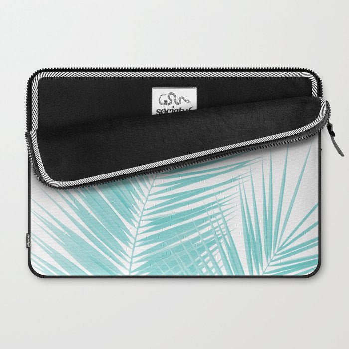 Soft Turquoise Palm Leaves Dream - Cali Summer Vibes #1 #tropical #decor #art #society6 Laptop Sleeve Gallery Image 2