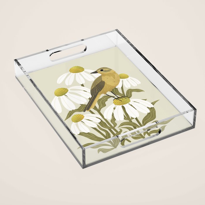 Yellow Wagtail on White Coneflowers  Acrylic Tray Gallery Image 1