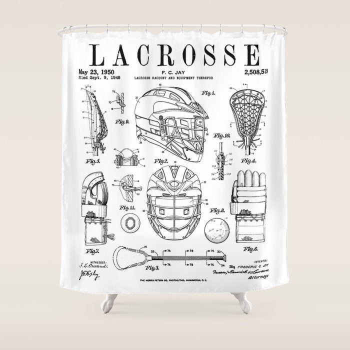 Lacrosse Player Equipment Vintage Patent Drawing Print Shower Curtain Gallery Image 1