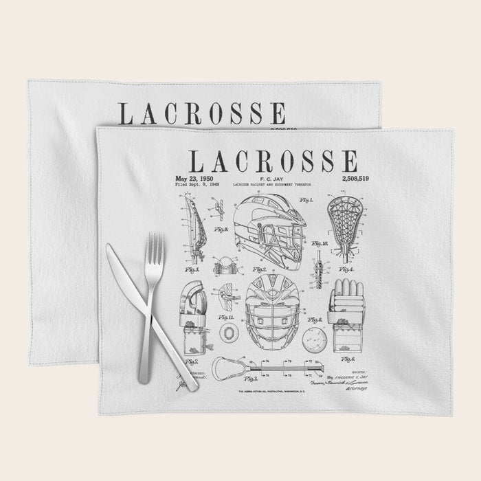 Lacrosse Player Equipment Vintage Patent Drawing Print Placemat Gallery Image 1