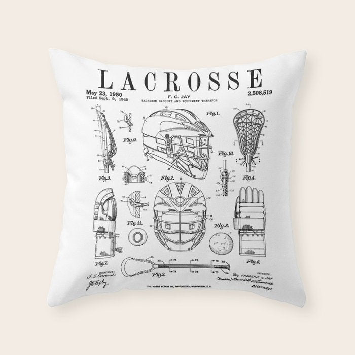 Lacrosse Player Equipment Vintage Patent Drawing Print Throw Pillow Gallery Image 6