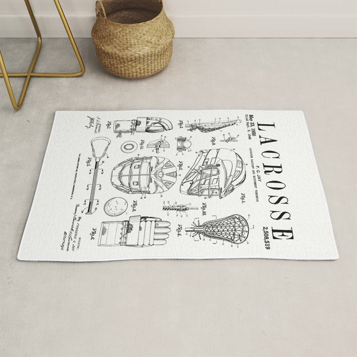 Lacrosse Player Equipment Vintage Patent Drawing Print Rug Gallery Image 1