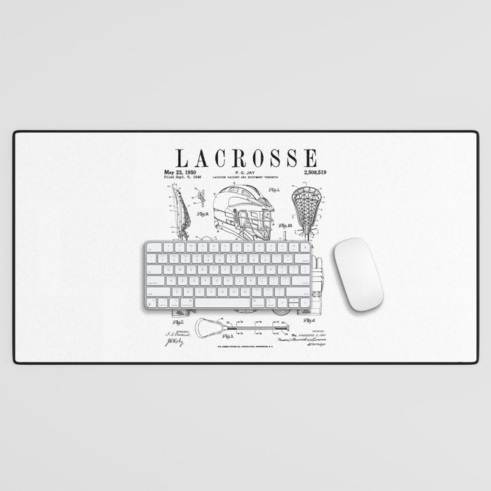 Lacrosse Player Equipment Vintage Patent Drawing Print Desk Mat Gallery Image 1