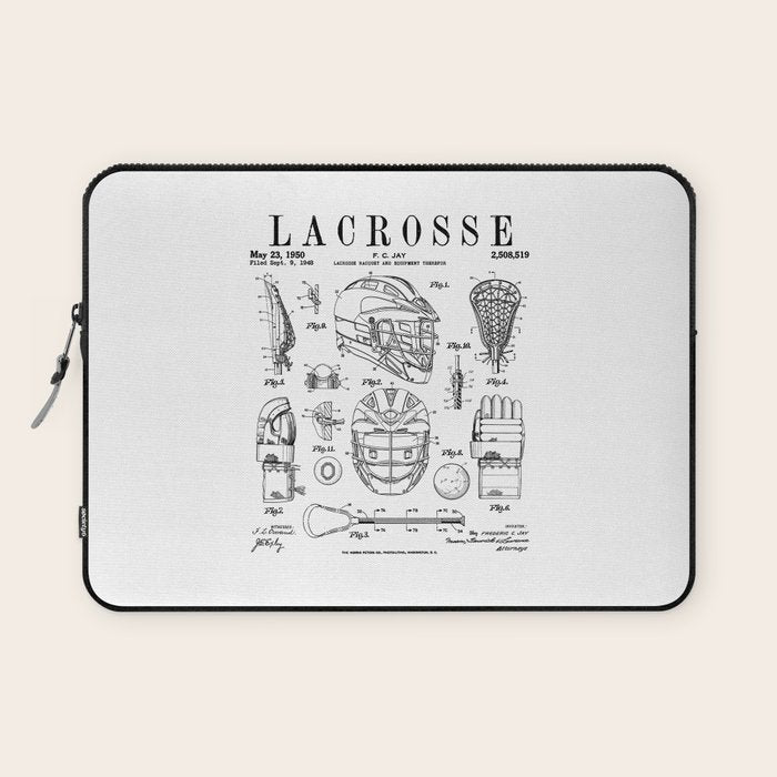 Lacrosse Player Equipment Vintage Patent Drawing Print Laptop Sleeve Gallery Image 1