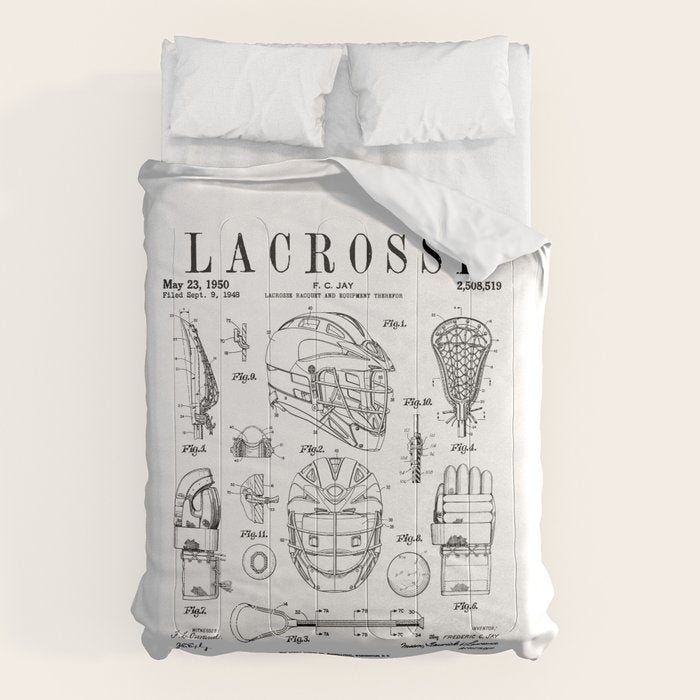 Lacrosse Player Equipment Vintage Patent Drawing Print Comforter Gallery Image 6