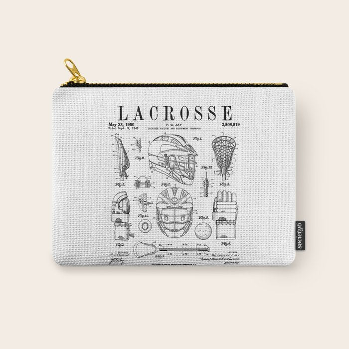 Lacrosse Player Equipment Vintage Patent Drawing Print Carry All Pouch Gallery Image 1