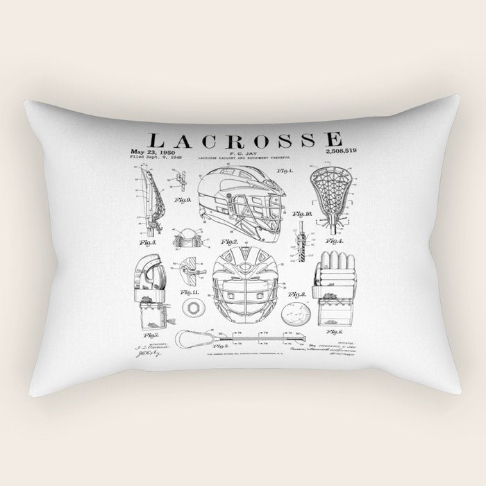 Lacrosse Player Equipment Vintage Patent Drawing Print Rectangular Pillow Gallery Image 2