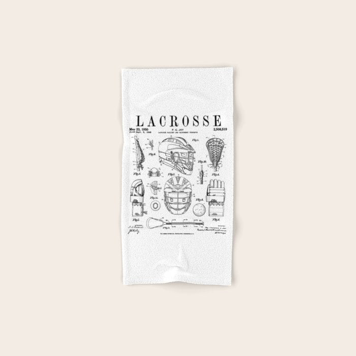Lacrosse Player Equipment Vintage Patent Drawing Print Bath Towel Gallery Image 1
