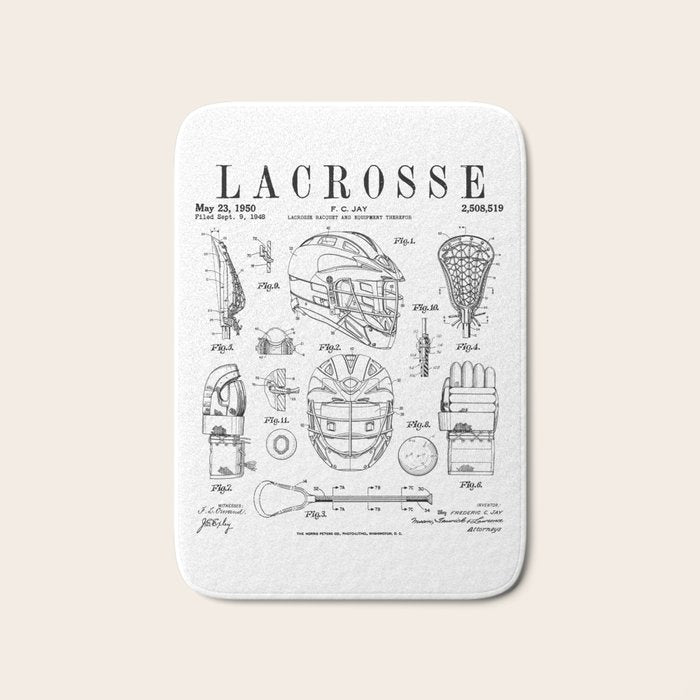 Lacrosse Player Equipment Vintage Patent Drawing Print Bath Mat Gallery Image 1