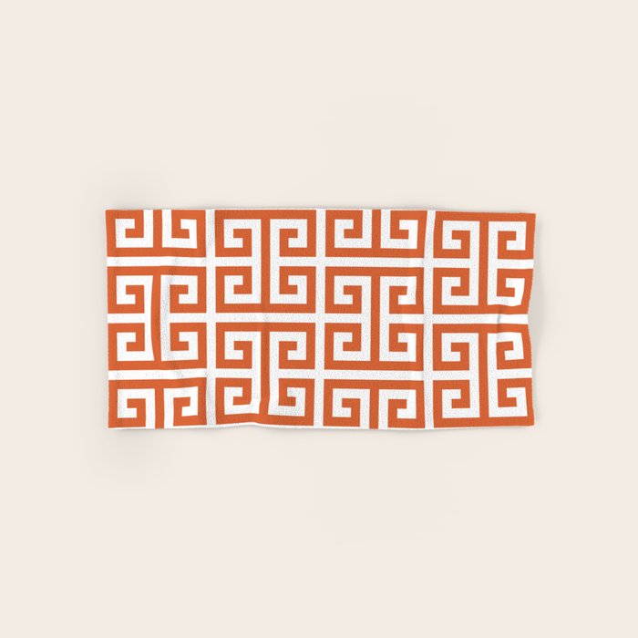 Burnt Orange and White Greek Key Pattern Bath Towel Gallery Image 1