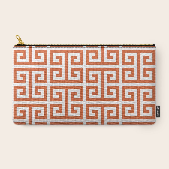 Burnt Orange and White Greek Key Pattern Carry All Pouch Gallery Image 2