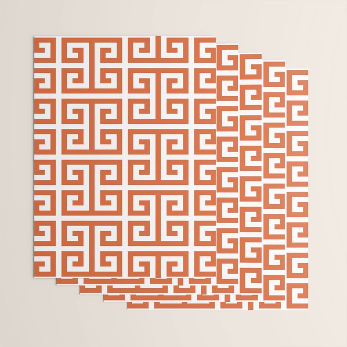 Burnt Orange and White Greek Key Pattern Wrapping Paper Gallery Image 3