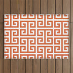 Burnt Orange and White Greek Key Pattern Outdoor Rug Gallery Image 1