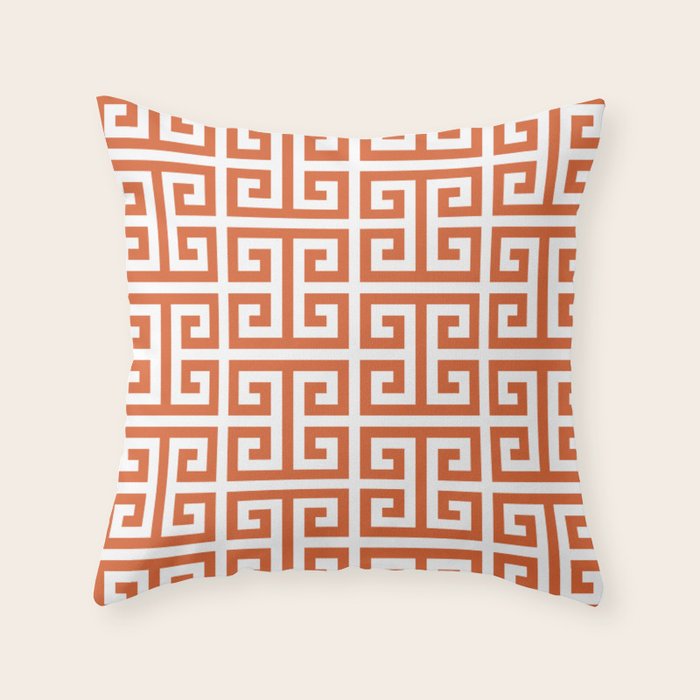 Burnt Orange and White Greek Key Pattern Throw Pillow Gallery Image 6