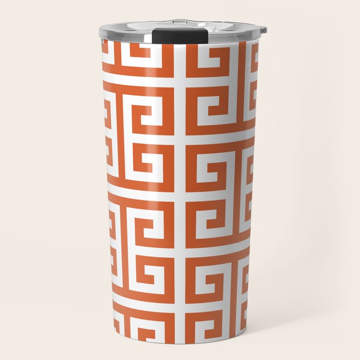 Burnt Orange and White Greek Key Pattern Travel Mug Gallery Image 1