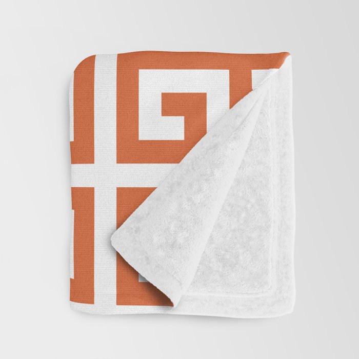Burnt Orange and White Greek Key Pattern Throw Blanket Gallery Image 3