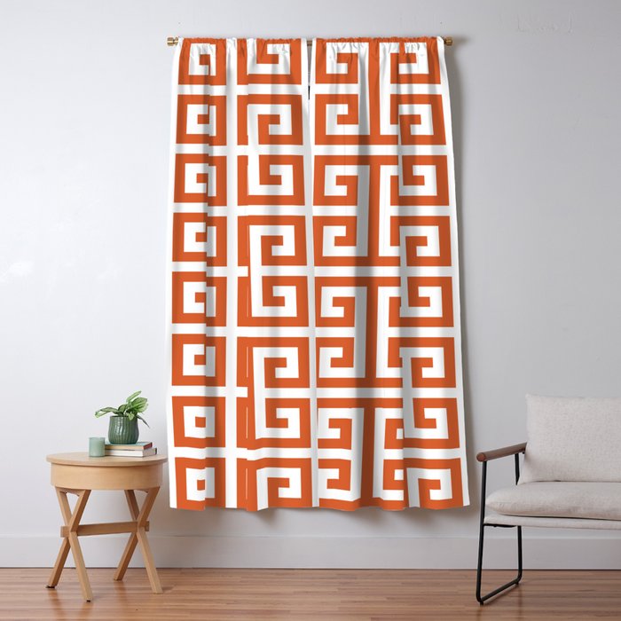 Burnt Orange and White Greek Key Pattern Window Curtain