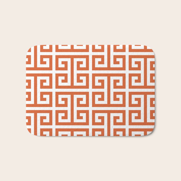 Burnt Orange and White Greek Key Pattern Bath Mat Gallery Image 1