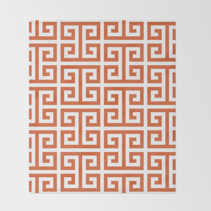 Burnt Orange and White Greek Key Pattern Throw Blanket Gallery Image 2