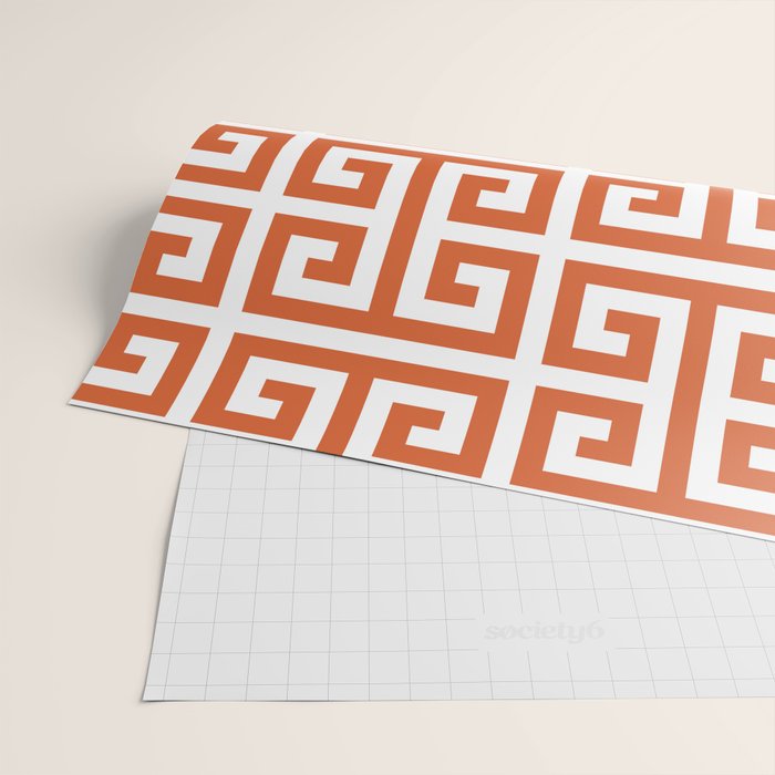 Burnt Orange and White Greek Key Pattern Wrapping Paper Gallery Image 2