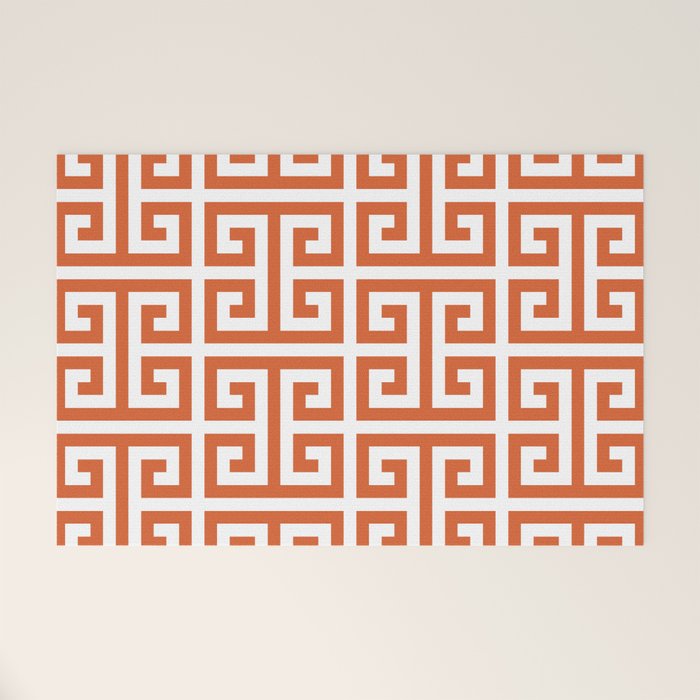 Burnt Orange and White Greek Key Pattern Welcome Mat Gallery Image 1