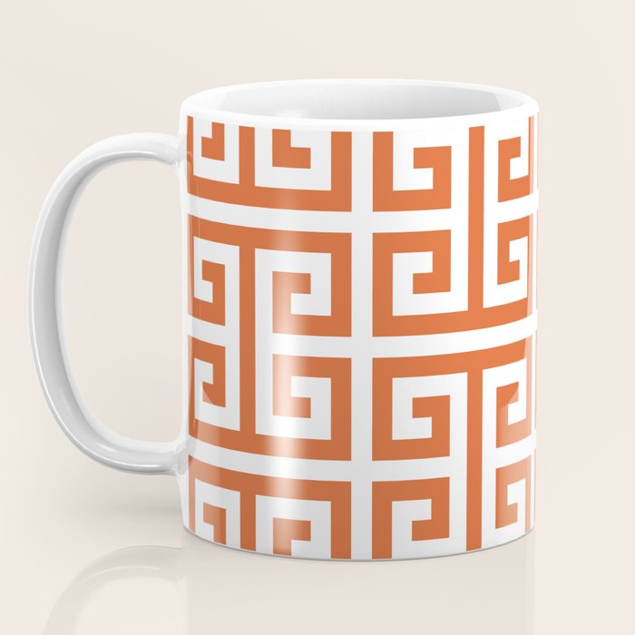 Burnt Orange and White Greek Key Pattern Coffee Mug Gallery Image 3