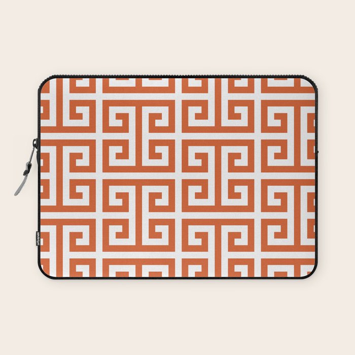 Burnt Orange and White Greek Key Pattern Laptop Sleeve Gallery Image 1