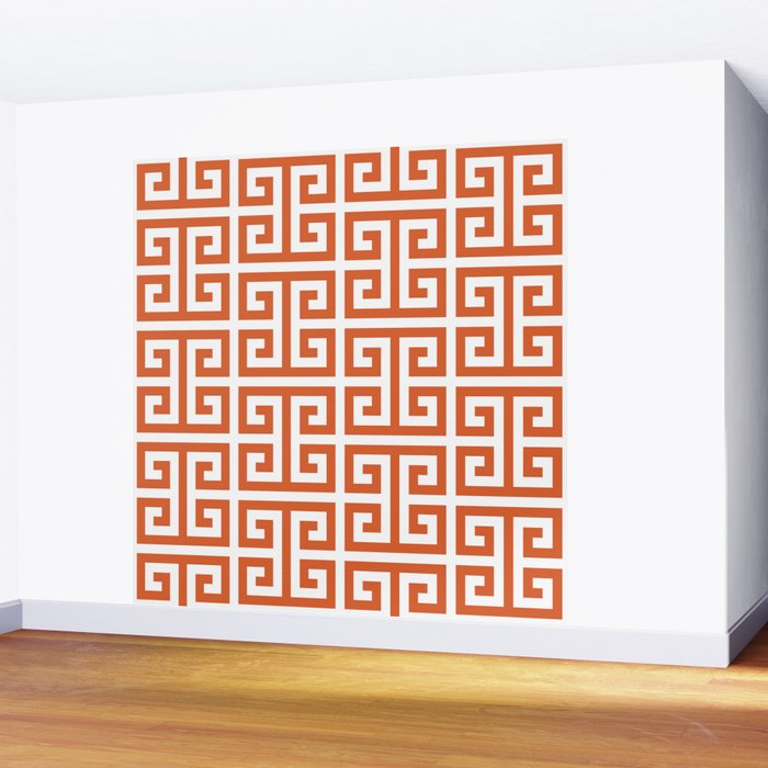 Burnt Orange and White Greek Key Pattern Wall Mural Gallery Image 2