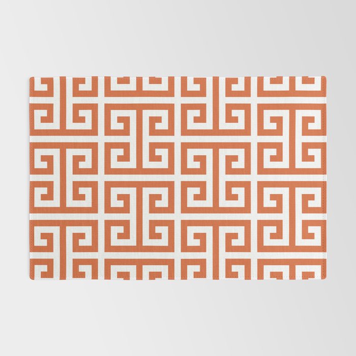 Burnt Orange and White Greek Key Pattern Rug Gallery Image 2