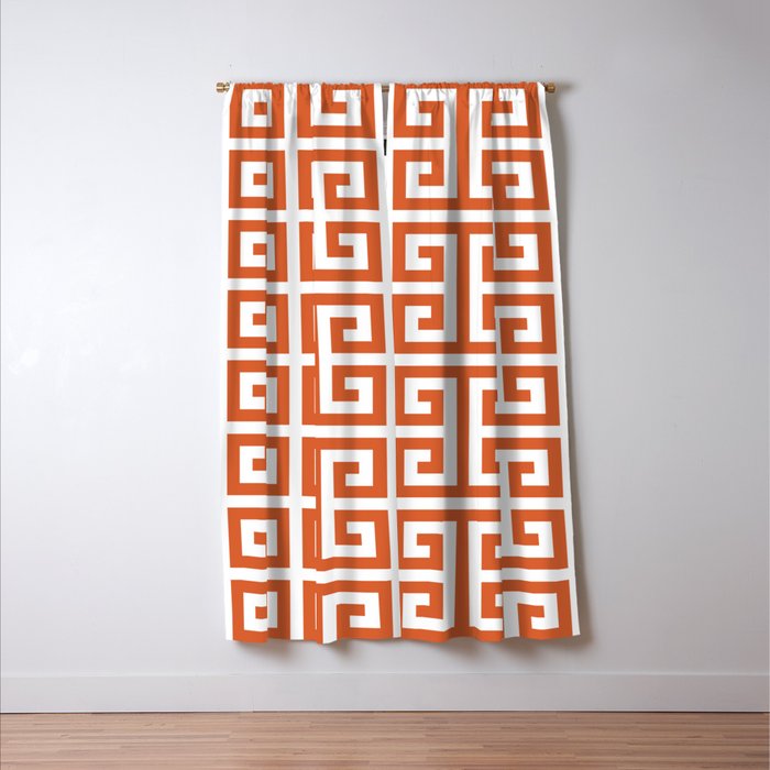 Burnt Orange and White Greek Key Pattern Window Curtain Gallery Image 3