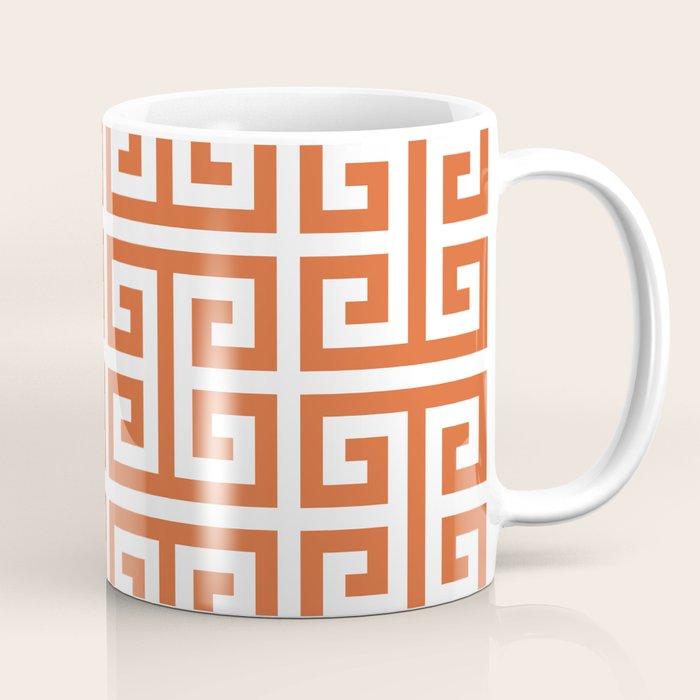 Burnt Orange and White Greek Key Pattern Coffee Mug Gallery Image 1