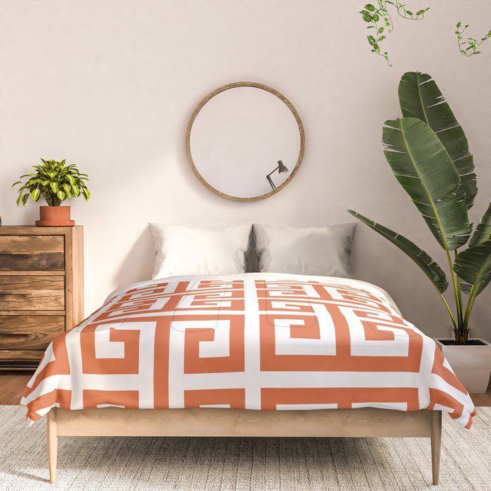 Burnt Orange and White Greek Key Pattern Comforter Gallery Image 3