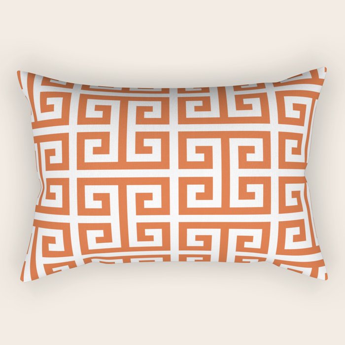 Burnt Orange and White Greek Key Pattern Rectangular Pillow Gallery Image 2