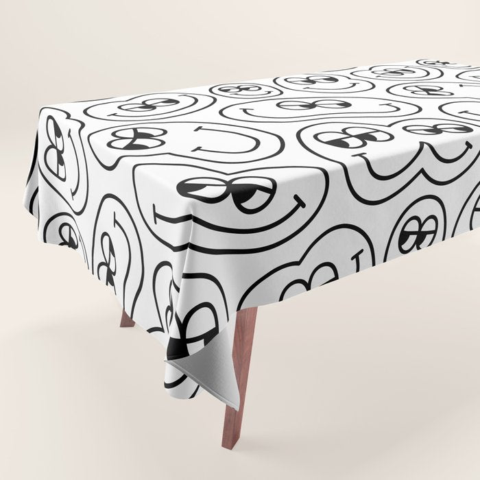Funny happy face cartoon doodle pattern Tablecloth Gallery Image 1