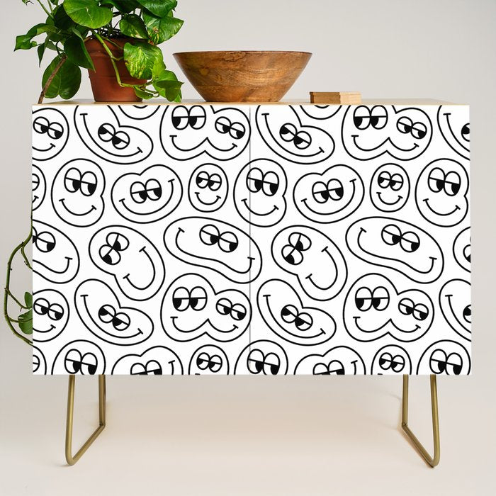 Funny happy face cartoon doodle pattern Credenza Gallery Image 1