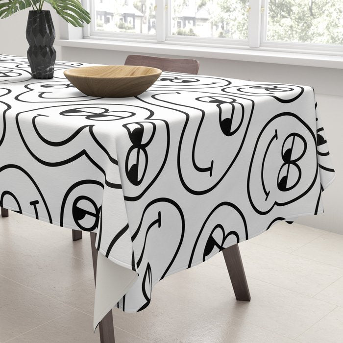 Funny happy face cartoon doodle pattern Tablecloth Gallery Image 3