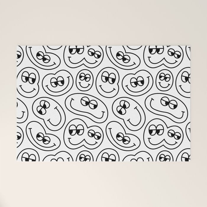 Funny happy face cartoon doodle pattern Welcome Mat Gallery Image 1