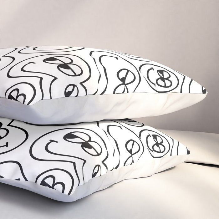 Funny happy face cartoon doodle pattern Pillow Sham Gallery Image 3