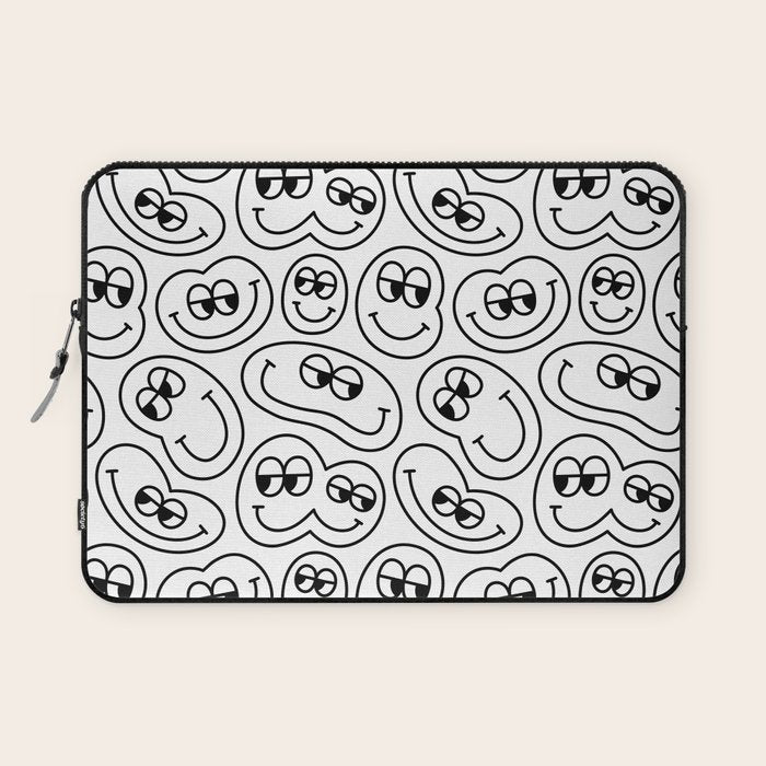 Funny happy face cartoon doodle pattern Laptop Sleeve Gallery Image 1