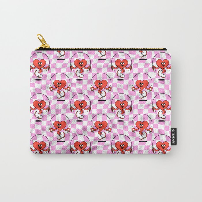 Retro love heart cartoon character pattern Carry All Pouch Gallery Image 1